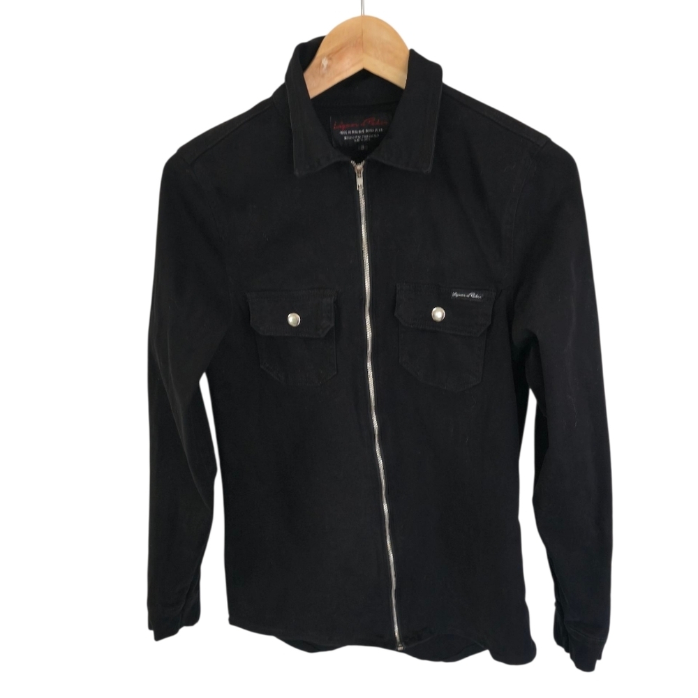 Liquor N Poker Rock Denim Wear Long Sleeve Zip Black Shirt Size Small
